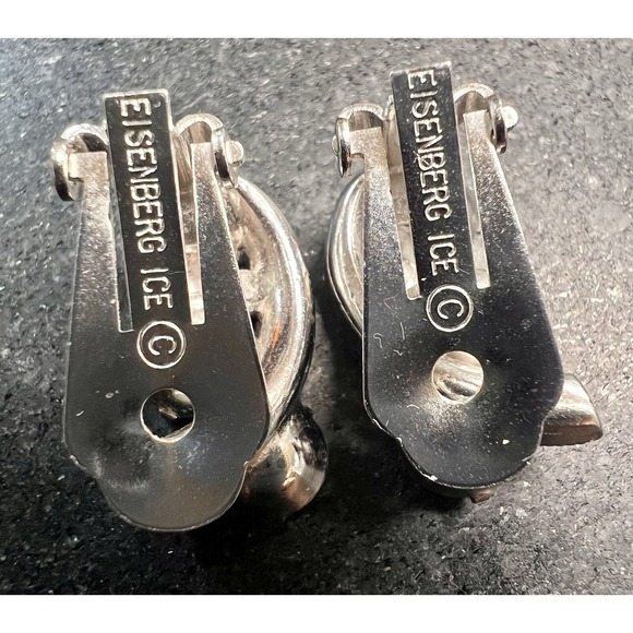 Vintage Signed Eisenberg Ice Pink Clear White Rhinestone Clip on Earrings 3/4" - Picture 3 of 5